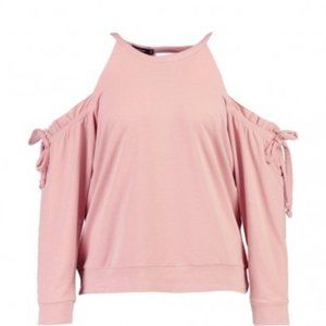 Boohoo PLUS KATRINA RUFFLE SLEEVE TIE BACK SWEAT TOP - ANTIQUE ROSE, Size 16,NWT